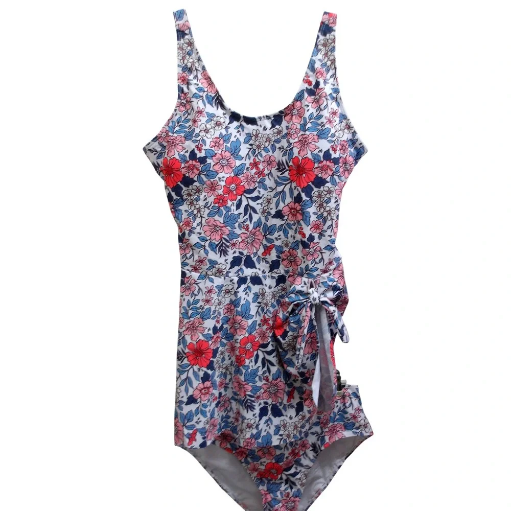 PatPat Floral Tankini Set Pink Blue White High Waist Two Piece Swimsuit L/#26527